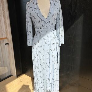 GANNI Georgette Long Wrap Dress. Light Blue. Size 34 (US 2, XS)